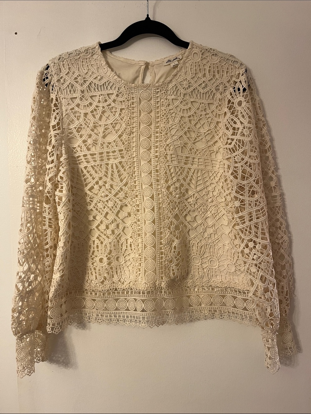 Ultra Pink Cream Crochet Lace Long Sleeve Top